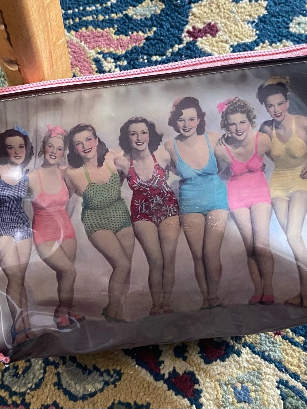 Vintage Pinup Printed Cosmetic Bag - Pink Zipper